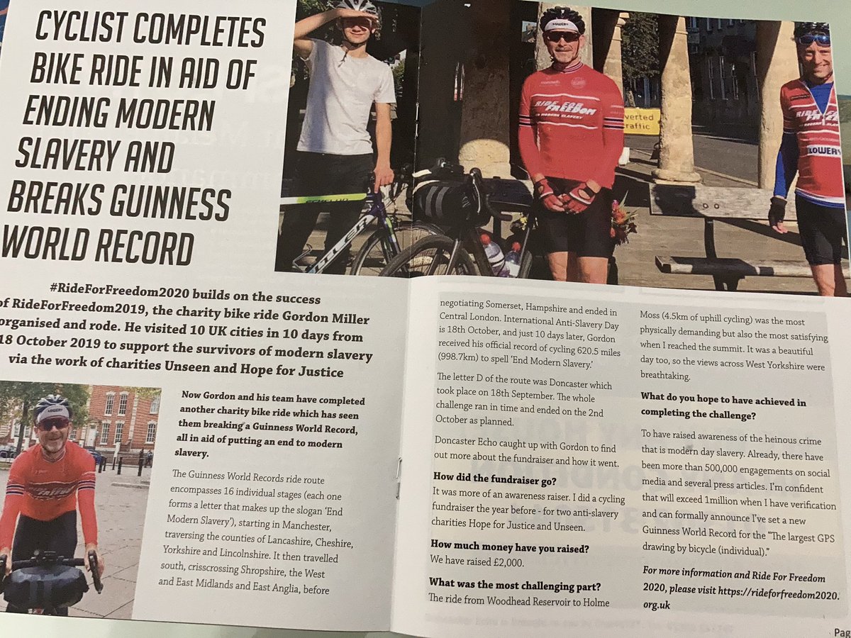 gordonmiller81's tweet photo. Just published! Great memories here of my successful 🚴♂️ @GWR challenge from earlier this year that raised awareness of #modenslavery. Thanks #DoncasterEcho #CreateTVT
#EndModernSlavery #RideForFreedom2020
Read more at https://t.co/3irOQ2TzuI https://t.co/zeXCTyZ0Zc