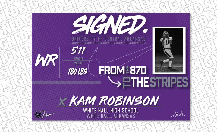 UCA_Football's tweet photo. A Dynamic playmaker from the Natural State! 
Welcome @kamrobinson_ to the Bear Family!!

#BearClawsUp #FearTheStripes #2TR1PES https://t.co/BOBgJkx9mC