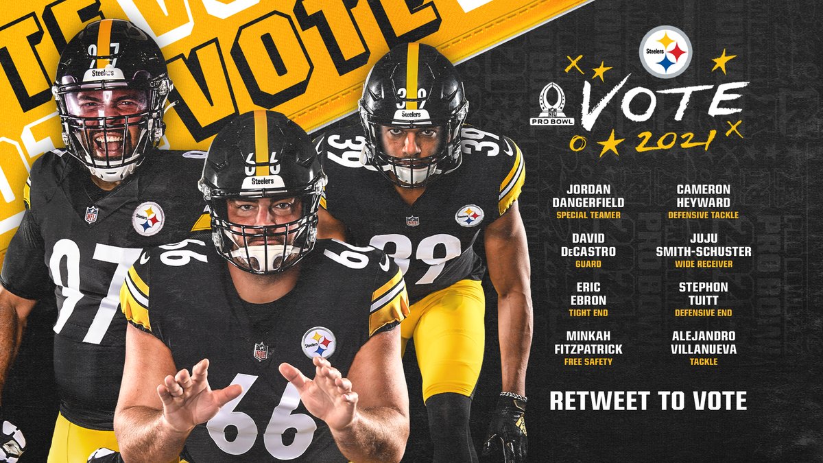 You have until 11:59 p.m. to RT this to #ProBowlVote!

<a href="/Dangerfield__/">Jordan Dangerfield</a> #DavidDeCastro <a href="/Ebron85/">Ebron85</a> <a href="/minkfitz_21/">Minkah Fitzpatrick</a> <a href="/CamHeyward/">Cam Heyward</a> <a href="/TeamJuJu/">JuJu Smith-Schuster</a> <a href="/DOCnation_7/">stephon tuitt</a> #AlejandroVillanueva
