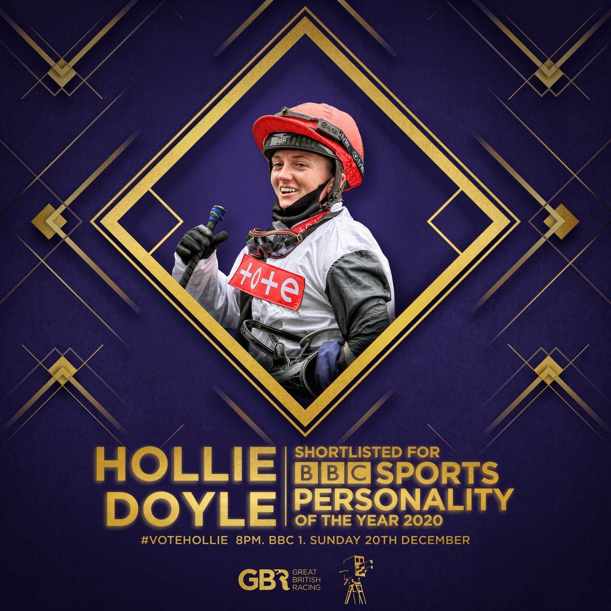 DoncasterRaces's tweet photo. The @BBCSPOTY takes place this Sunday with @HollieDoyle1 representing the racing industry! Let’s get behind Hollie and vote this Sunday 🏇 #voteHollie https://t.co/wQjrPNeNSX