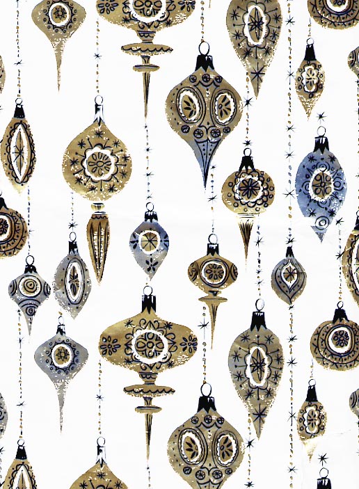 Vintage Christmas wrapping paper - fun ornaments.  #wardsmorguefile