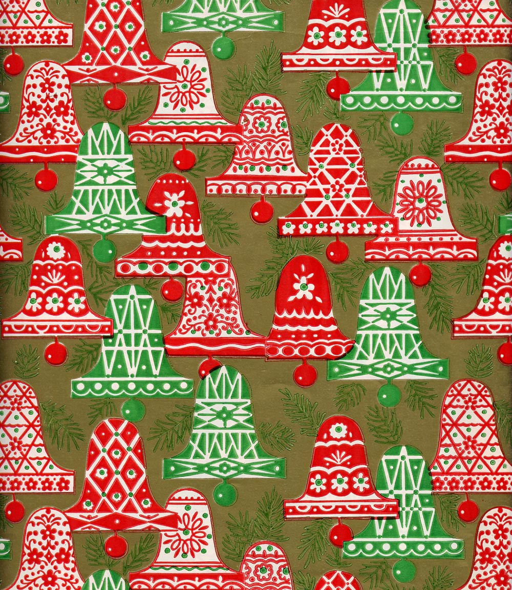 Vintage Christmas wrapping paper - Christmas bells.  #wardsmorguefile