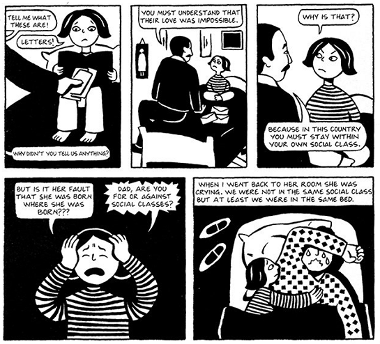 EquaSean's tweet photo. A6: Understanding social classes gives Marji her first taste of injustice in society and encourages her fight for what is right. An instance of this is when Mehri cannot love the neighbor because of social class. Marji sees this as unfair and rebels for the first time #MarjiChat https://t.co/hF5JRL6Jwg