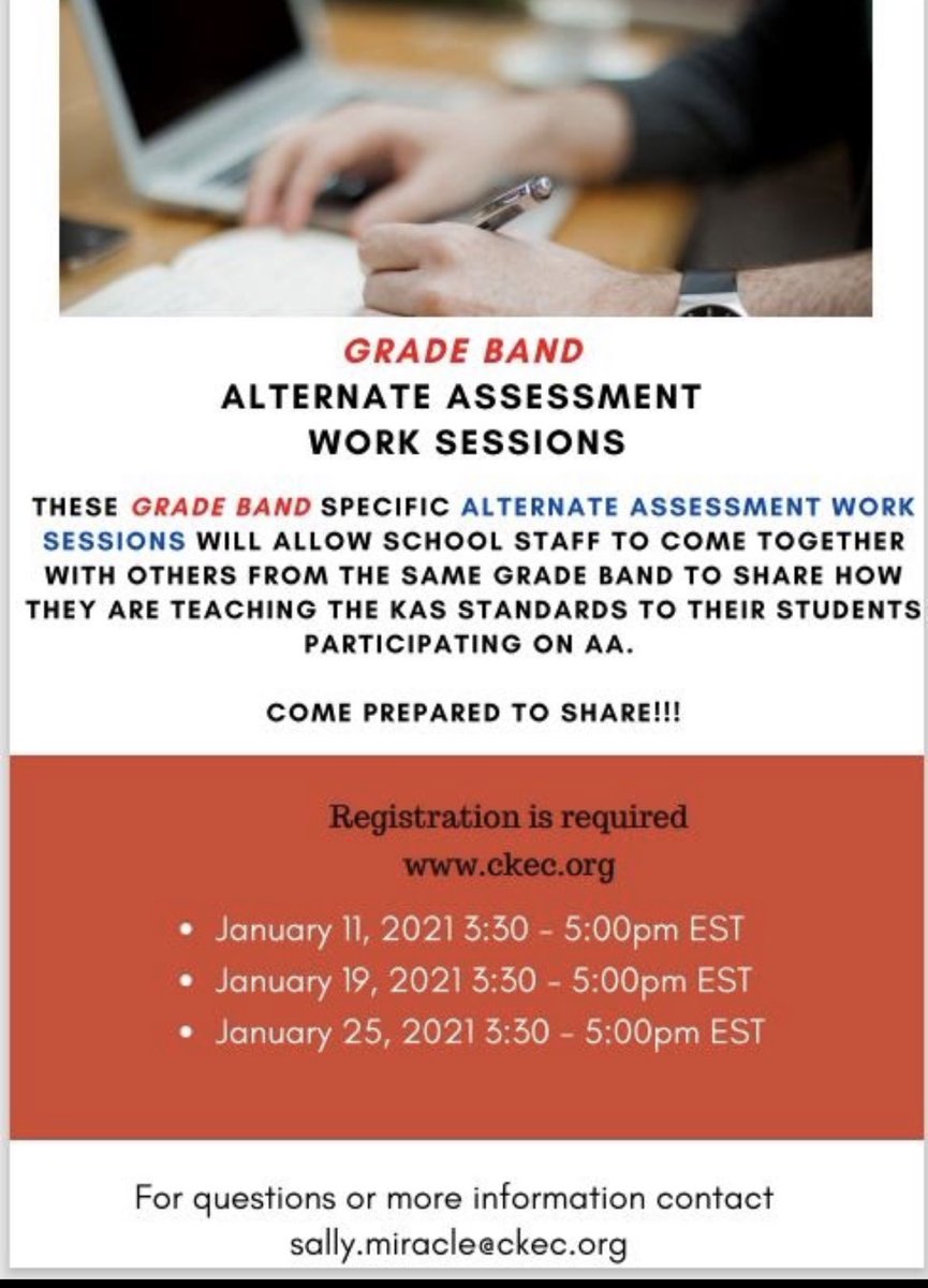 CKYEC's tweet photo. Alternate Assessment grade band work sessions coming in January. Visit https://t.co/T8SpYlFR37 to register https://t.co/hTqV3GlGTq