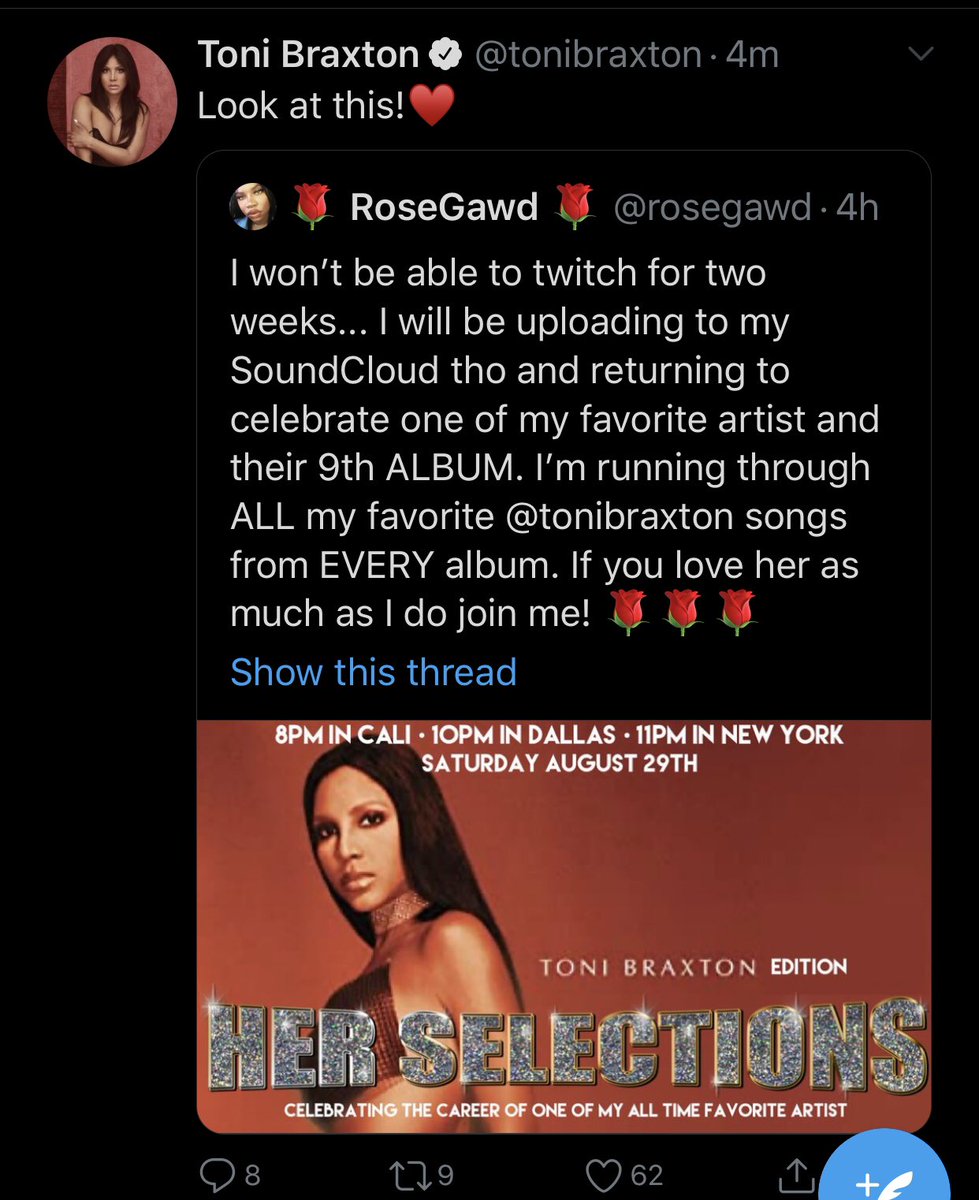 08/20 At this point I have so many ideas for twitch, for YouTube, for merch! I plan on doing all Toni Braxton this month on twitch the same week she drops her new album! Which was perfect and even got her attention and I hit over 20 viewers that stream!