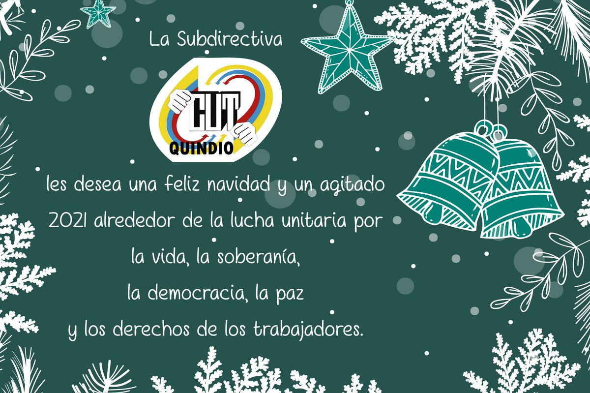 🎄Un afectuoso saludo para las organizaciones sindicales, sociales y trabajadores del departamento, les deseamos una Feliz Navidad 🎅y un agitado 2021 🍾 alrededor de la lucha unitaria 📣 por la vida, la soberanía, la democracia, la paz y los derechos de los trabajadores 💪🏽