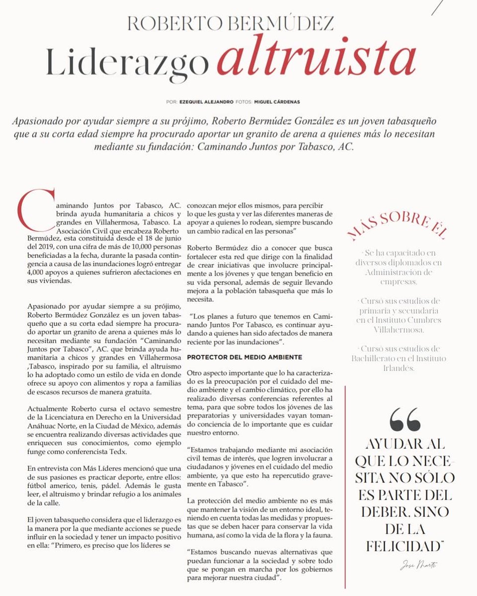 Gracias <a href="/revmaslideres/">Revista Más Líderes</a> por el espacio para dar a conocer la labor de Caminando Juntos por Tabasco. 🙌🏻