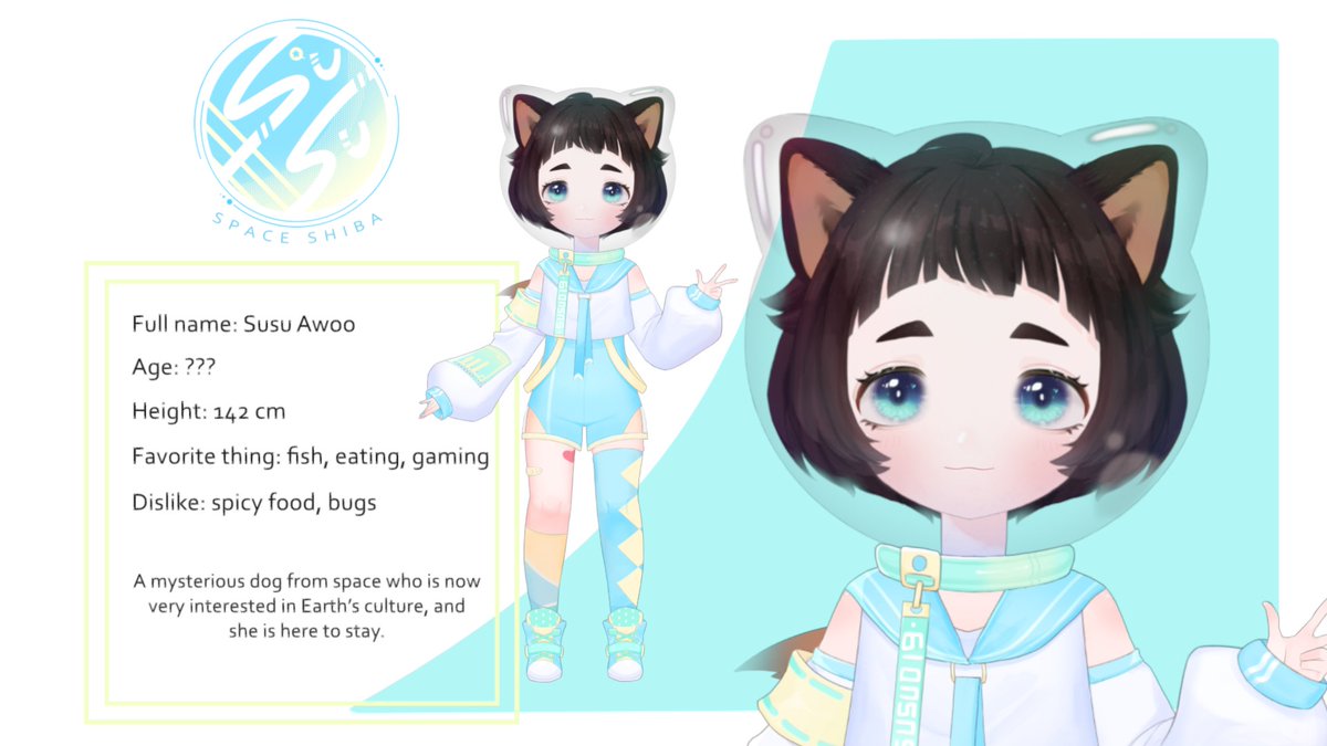 AwooSusu's tweet photo. Hello there~ My name is Susu Awoo and it's nice to formally greet you all from outer space! 

#Vtuber #live2D #shiba https://t.co/PO4BrkOXwu