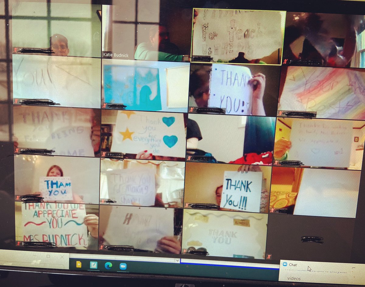 teachtech147's tweet photo. A “room” full of 6th graders that turn their screens on at the same time and say “Thank you! You are appreciated!” Is the best Xmas present ever. https://t.co/LFTgQRFxPI