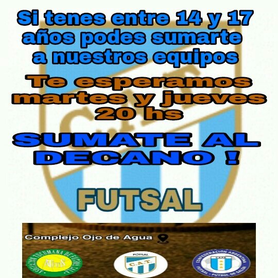 LocMonumental's tweet photo. @ATOficial Futsal
Seguimos incorporando refuerzos para nuestras formativas !!!
Desde 9 a 17 años.
Te esperamos en nuestro complejo !!!
SUMATE !!!! https://t.co/Fr1wlKshAx