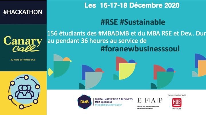 Lancement du #hackathon 2020 avec <a href="/canary_call/">Canary Call</a>                                      Une vrai compétition avec les étudiants <a href="/MBADMB/">mbadmb</a>                                <a href="/VincentMontet/">Vincent MONTET</a> <a href="/ArnaultChatel/">Arnault Chatel</a> #foranewbusinesssoul