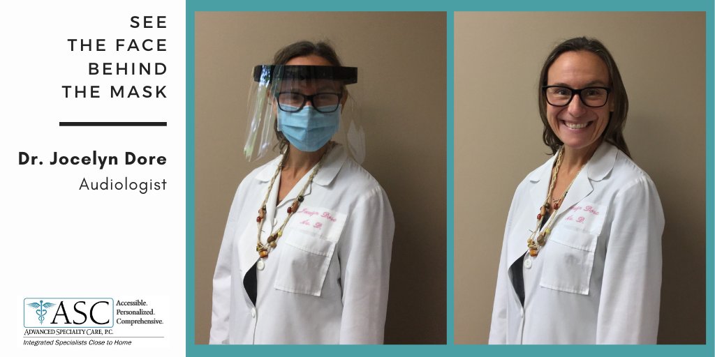 This week's "Face Behind the Mask" is Audiologist Dr. Jocelyn Dore. Not even a mask and face shield can stifle Dr. Dore's passion for #HearingHealth and her commitment to her patients and their families!

#FaceBehindTheMask #HealthCareHeroes #FrontlineWorkers #Audiology