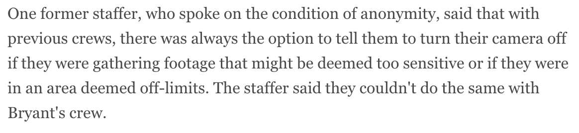 2. A Kobe DocumentaryDuring his last season Kobe hired his own camera crew to follow him around on/off the court.They had unprecedented access to anything/everything that happened.And the crew was never told to leave somewhere because it was Kobe's.