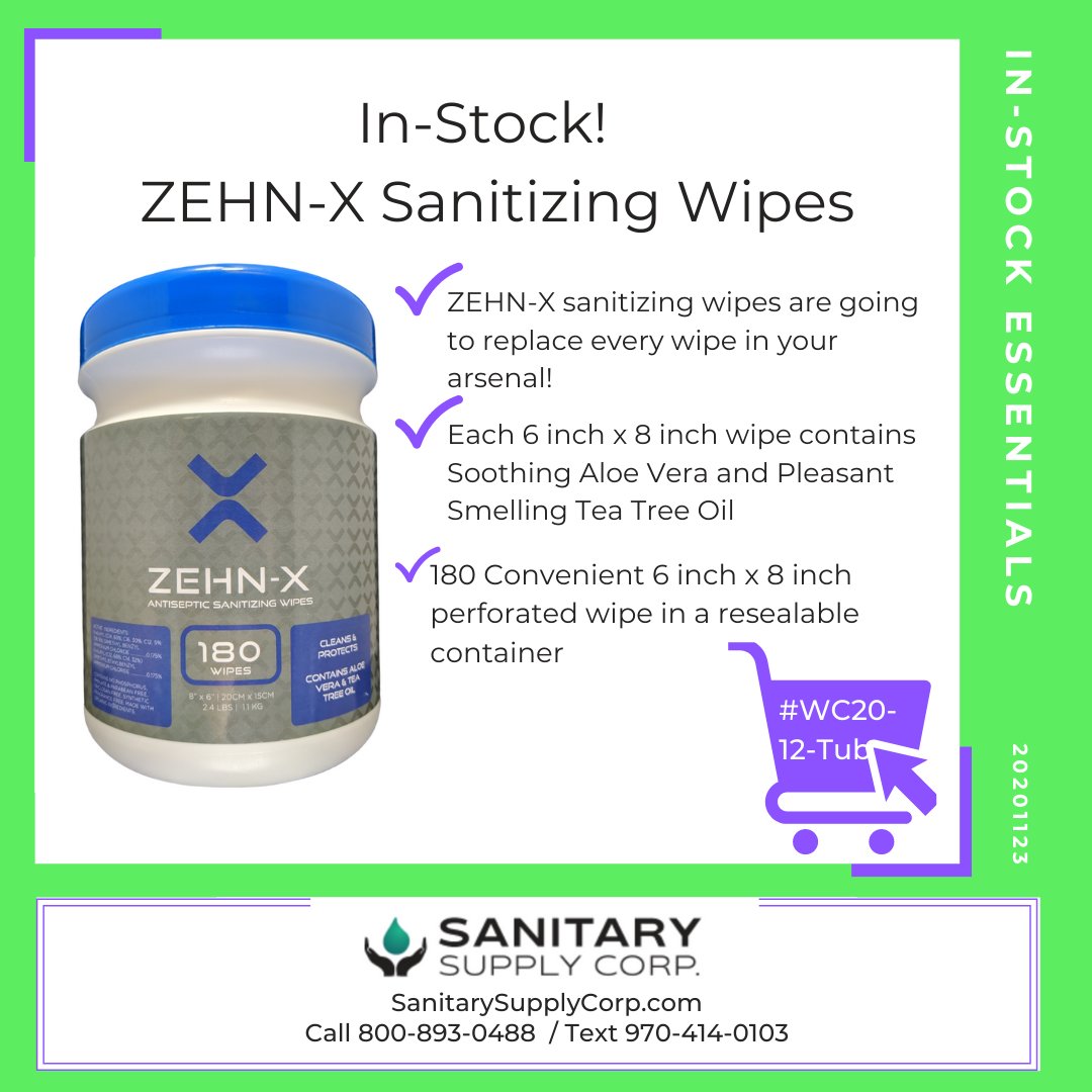 sscinc's tweet photo. In-Stock Essentials ZEHN-X Wipes are perfect for your home and office. Order Online https://t.co/y0g9nDlSNn We ship or you can have curbside pick up! Open to the public Mon-Fri 8am to 5pm https://t.co/lkWDlrQiEB