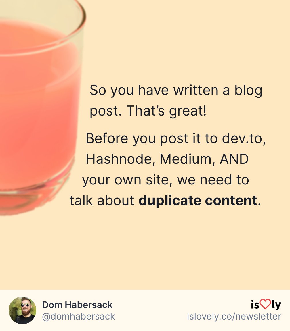I see a lot of people post to  @ThePracticalDev or  @hashnode and ONLY there. It’s a great start, but you can start building a SEO reputation for your own domain if you do it right.A thread.  #100DaysOfCode  #DEVCommunity