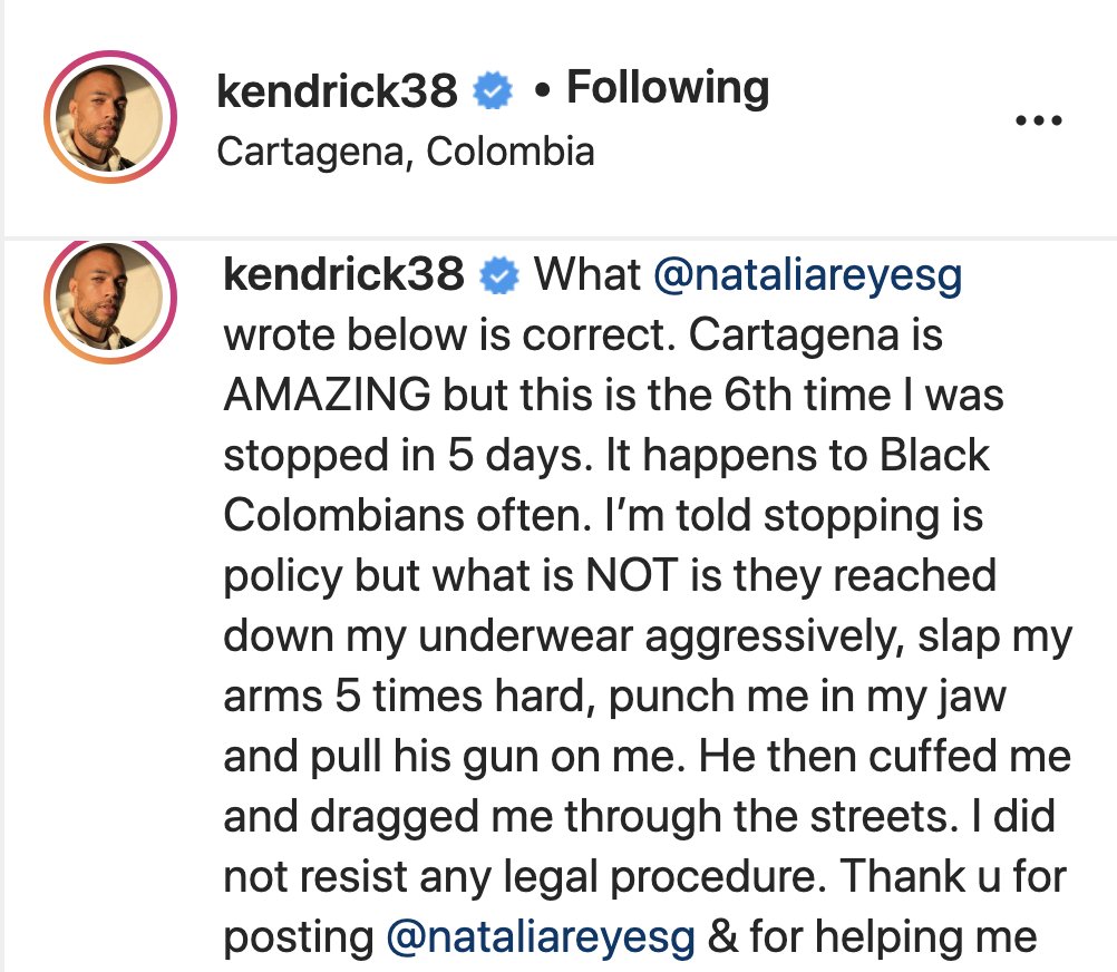 ajplus's tweet image. &quot;Insecure&quot; star Kendrick Sampson says police in Colombia punched, handcuffed and held him at gunpoint during a stop, his 6th stop in 5 days: &quot;It happens to Black Colombians often.&quot;

Groups accuse police of systemic racist policing and excessive force against Black Colombians.