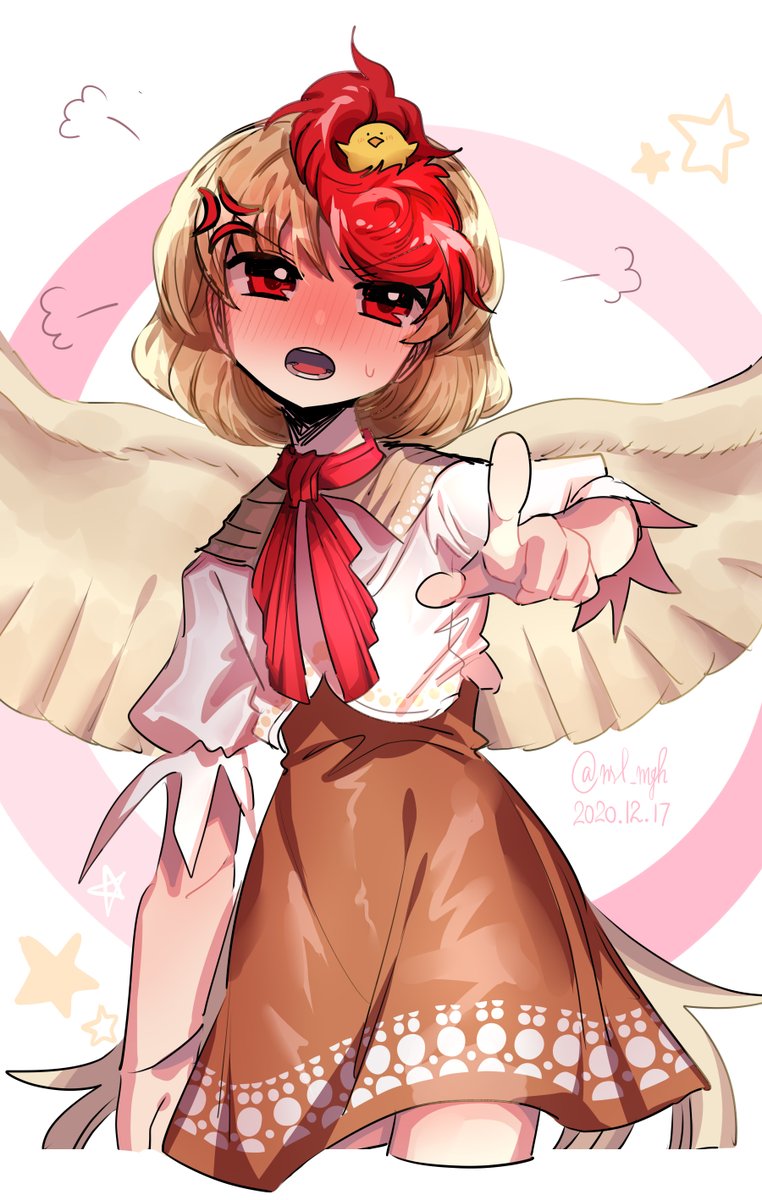 niwatari kutaka 1girl blonde hair wings bird red hair red eyes two-tone hair  illustration images