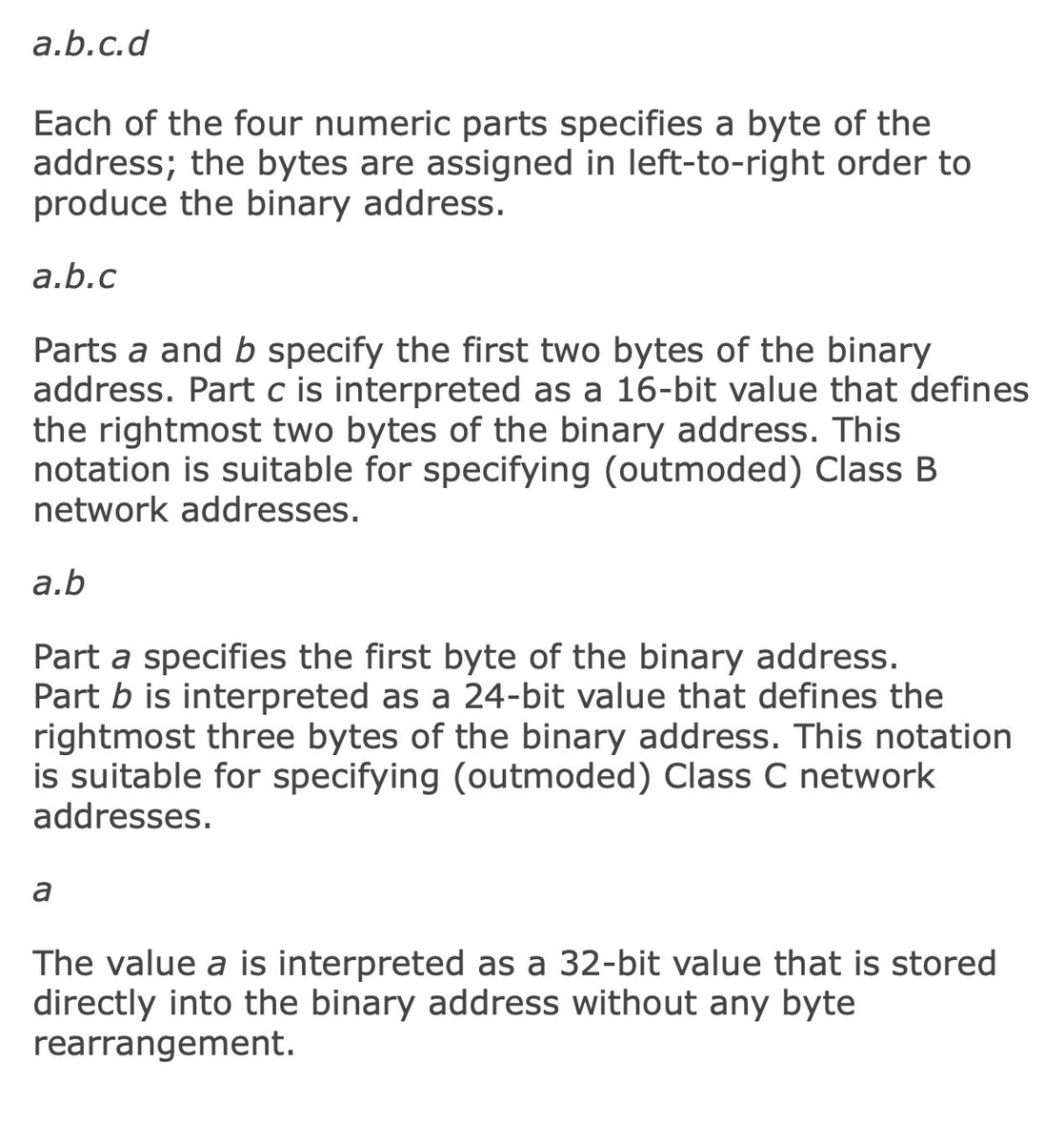 theohonohan's tweet photo. @niallm @luisbruno 'a.b' seems to be special syntax for Class C networks, 'a' being the first byte. It's discussed here: https://t.co/CouxmuGeHH (image via one of the links on that page. https://t.co/V7XHWrnlex