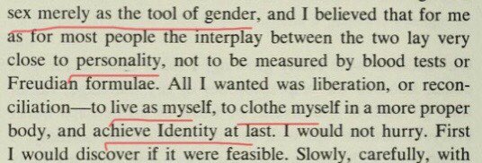 “Sex is merely the tool of gender” . Jan wants an identity so “brace yourself I’m coming in” ...like a crap version of foreplay in he comes.