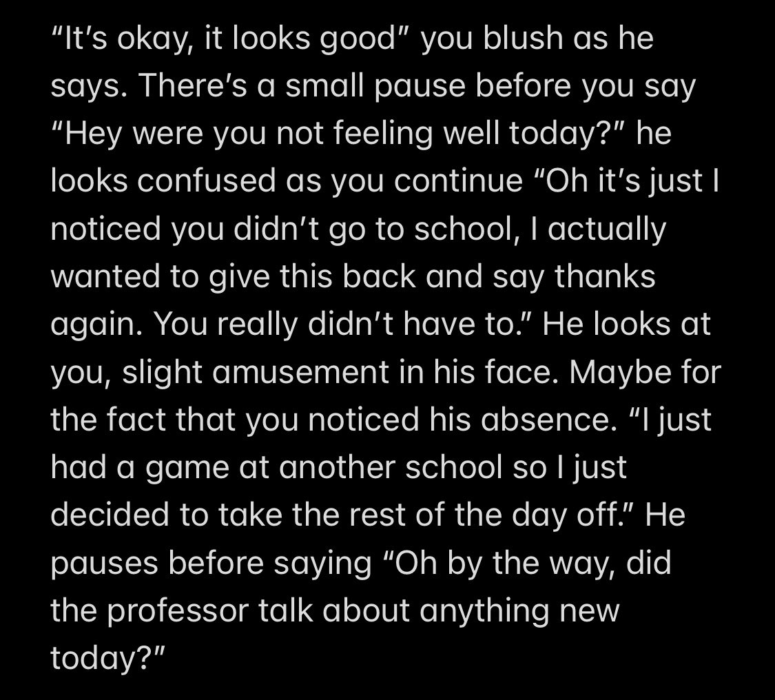 | tsukki story POV pt5 | the monday after the weekend you guys met at the café sorry this took long to write but i had a writers block, NO MORE THO i think i’ll be uploading this more frequently i have some nice ideas in store for this
