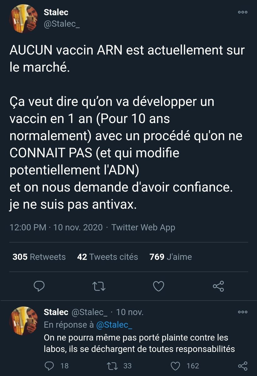 Les Pro HCQ/Raoult/BigPharma sont aussi sceptiques sur le vaccin car pour eux, un traitement qui fonctionne sur la Covid19 vaut tous les vaccins du monde.Le lien entre tous ces complotistes est le Vaccin et pour l'évolution du compte de  @Stalec_, c'est parti de là, regardez 