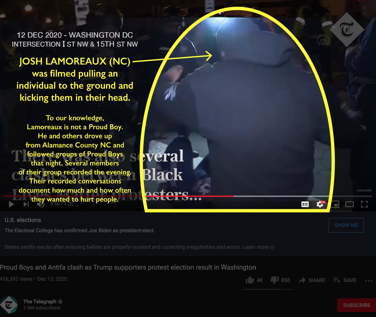 Josh Lamoreaux is allegedly a self-employed grader in Alamance Co NC when he’s not roaming the streets w/ Proud Boys hoping to kill and/or maim ppl in a pandemic.His mother posted the Telegraph vid of him doing the assault, noting his clothing on her FB timeline.