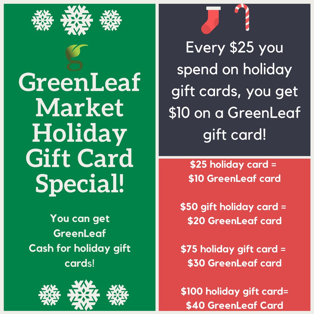 GreenLeafstl's tweet photo. 🚨SPECIAL ALERT🚨

We're in the holiday spirit, GreenLeaf is having a gift card special!🎄

Every $25 you spend on holiday gift cards, you can get a $10  GreenLeaf gift card! Talk about a Merry Christmas🤩🤑

Get your holiday shopping done with GreenLeaf today! https://t.co/nb13OxQjhf