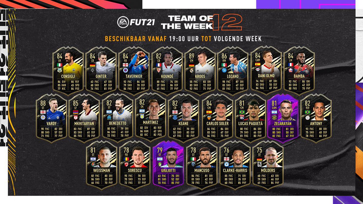 FifaInfo1's tweet photo. Ya está aquí el #TOTW12!!
Vardy🏴󠁧󠁢󠁥󠁮󠁧󠁿
Lozano🇲🇽
Kroos🇩🇪
Kounde🇫🇷
También tenemos a Politano en SBC! Piden media 83 y 85
#FIFA21 #FUT #FUT21 https://t.co/BDakWTgvb3