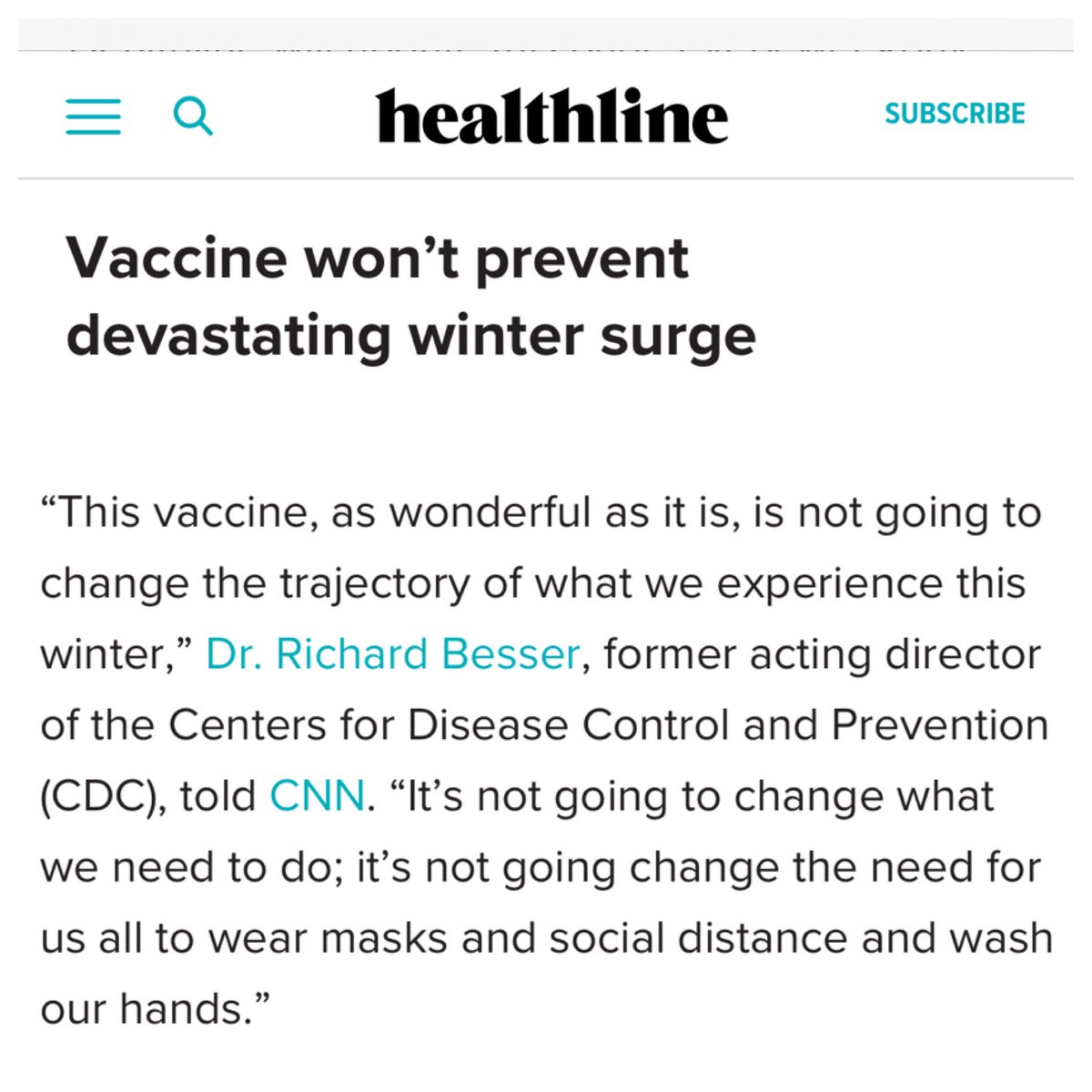 FusionHS's tweet image. MASKS ARE STILL NECESSARY after #vaccine. Dr. Richard Besser, former acting director of the @CDCgov told @CNN @Healthline . “It’s not going to change what we need to do; it’s not going change the need for us all to wear #masks and #SocialDistancing #WashYourHands 
#WearAMask