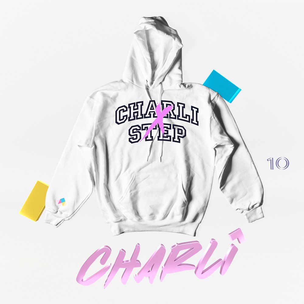 step's tweet image. Our first drop is here 🔥 Cozy up on Day 10 of #12DaysofStep 🎁 with a SIGNED Charli x Step hoodie 💖 

Head to our IG + drop your $StepUsername