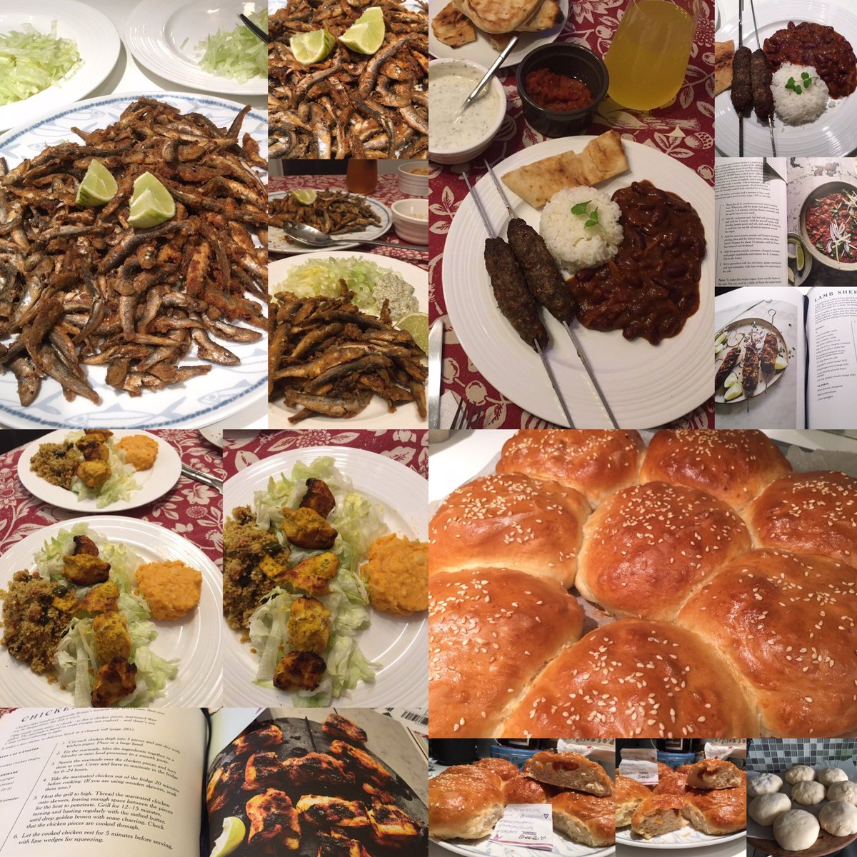MaxChoud's tweet photo. Baked/Treats: Insta:MaxChoud_FamilyFood👩🏼🍳Apricot&Bri #Brioche, spicy #WhiteBait &Tartare, marinaded grilled chicken RoastedVeg #CousCous #SweetPot #Parsnip mash,👨🏽🍳Lamb #Rajma +spicy #KidneyBeans tastebud delights 😋#TwitterBakeAlong #SmileLaughDaily💞 #EveryDayCounts 😷#StaySafe https://t.co/mGM1XsuosG