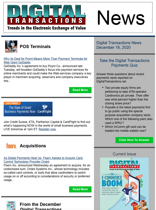 DTPaymentNews's tweet photo. Today’s Digital Transactions News: Poynt’s Value to GoDaddy; Fiserv To Acquire Ondot Card Platform; Openpay Joins U.S. BNPL Market https://t.co/XzjhYZjq5z #payments #acquisitions #POSterminals #cardcontrols #buynowpaylater https://t.co/wBYLYx2Is0