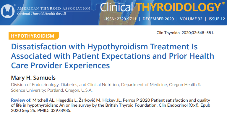 clinicalthyroid's tweet photo. An important @britishthyroid study on patient expectations during #hypothyroidism treatment, recently published in @ClinEndocr. @thyroiduk_org @thyroidfriends
https://t.co/3YY9nngQRm
#AmericanThyroidAssociation #ClinicalThyroidology #ATAthyroid2020 #endotwitter #medtwitter https://t.co/R0cjJw4OwR