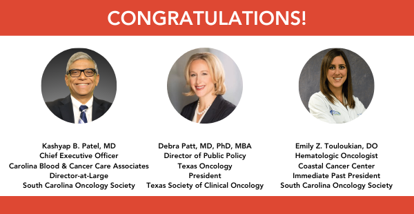 OSSOncology's tweet photo. Congratulations are in order to members on the #SCOS and #TxSCO board of directors @kashyapalpa who will serve as president of @oncologyCOA, @dapattmd as secretary, and Dr. Emily Touloukian of @CoastalCancer who will be joining as a new board member: https://t.co/MOR9gEiPDe https://t.co/y8k0N0dnr5