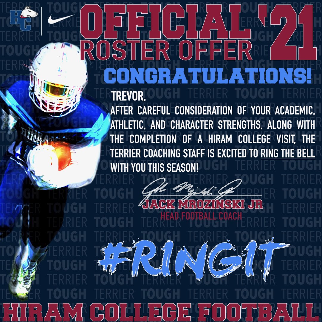 Blessed to receive my 4th offer to <a href="/Hiram_Football/">Hiram College Football</a> Thank you <a href="/Coach_Mro/">Coach Mro</a>  for the opportunity!