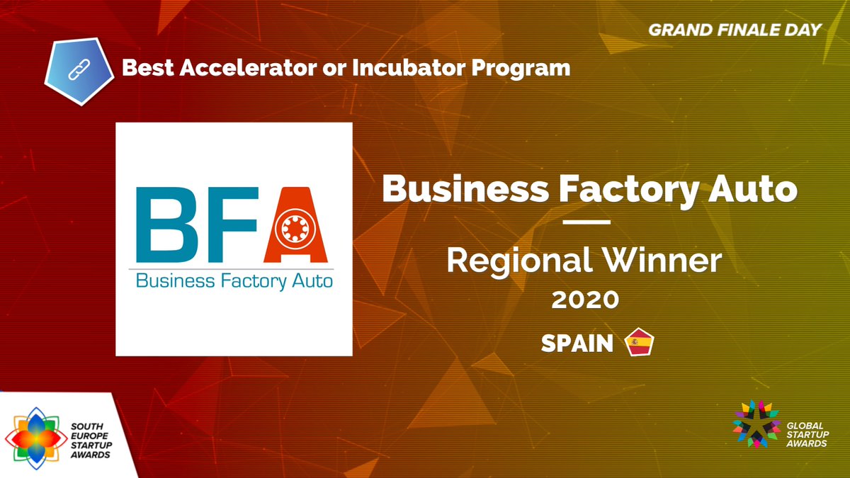 AND THE WINNER OF BEST ACCELERATOR OR INCUBATOR PROGRAM IS… #BusinessFactoryAuto from Spain 🎉

A big round of applause for our #SESA2020 winner and a Global Finalist 2021 in #GSA 😍👏