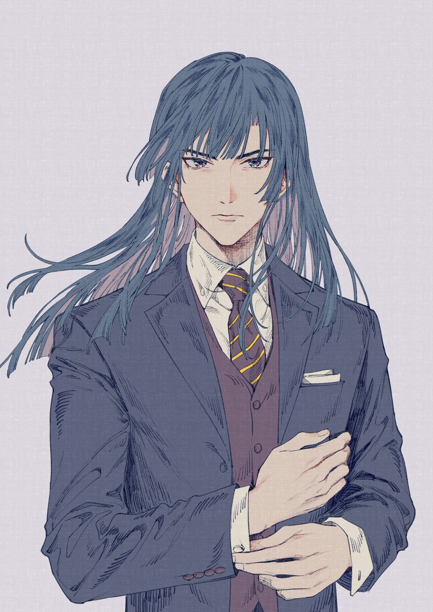 solo necktie long hair shirt collared shirt looking at viewer blue hair  illustration images