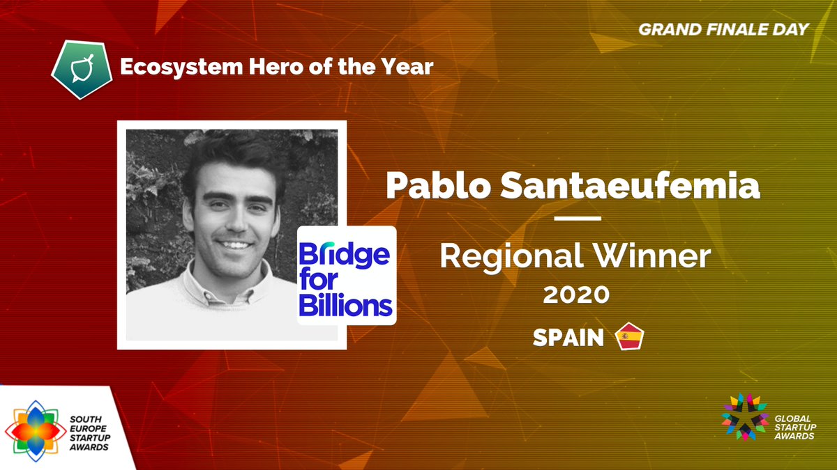 AND THE WINNER OF ECOSYSTEM OF THE YEAR IS… #PabloSantaeufemia from Spain 🎉

A big round of applause for our #SESA2020 winner and a Global Finalist 2021 in #GSA 😍👏