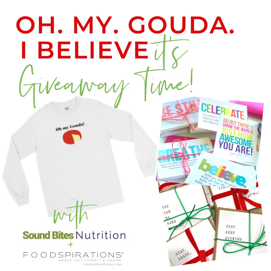 yvettequantz's tweet photo. Oh. My. Gouda. I BELIEVE it's Giveaway Time! I've teamed up for a punny &amp; inspiring surprise!  Through Friday, 12-18 @ 5 PM, follow @nutrigirl66 &amp; @yvettequantzrd on IG, like &amp; tag 4 friends. US residents only  #feedyoursoul #foodspirations #foodpun #punny 
#registereddietitian https://t.co/dkGmK8tblw