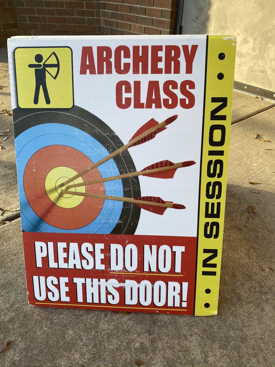 HolySoulsSchool's tweet photo. Yikes, we’ll steer clear of this door! Our archery team is hard at work, preparing for their January and February meets. 🎯 

#archery #bullseye #Wabbits https://t.co/oAEJdET2UT