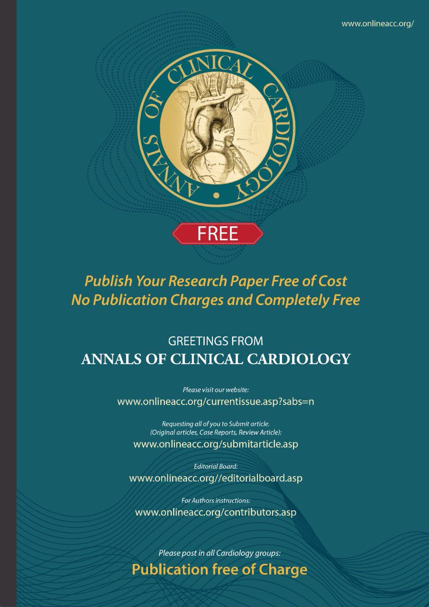 onlineaccj's tweet photo. ❗️100% Free 100%❗️NO $ charges ♻️to ✍️ Publish your article : Annals of Clinical Cardiology by Wolters Kluwer: https://t.co/SCi8JxMucD

Submit: https://t.co/xBZgCXlCpr https://t.co/VgraeAvDfz