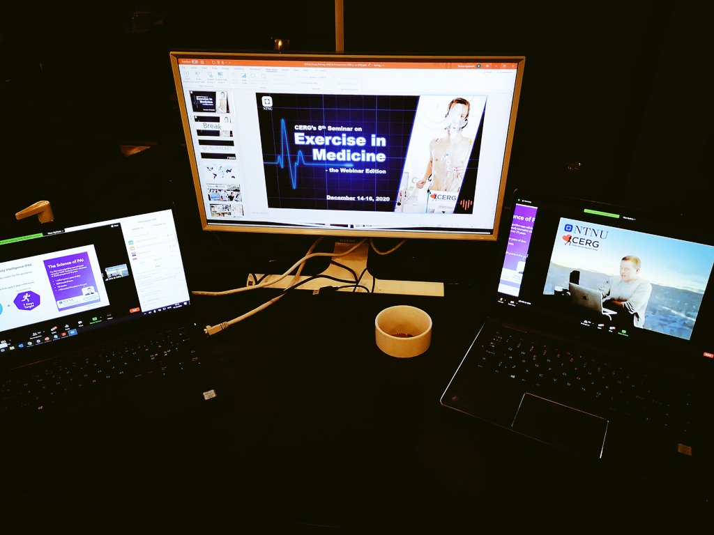EIngestrom's tweet photo. Day 3 of 3 Hosting Exercise in Medicine - the Webinar Edition in @zoom_us with @EspolinJohnson and @CERG_NTNU. @UWisloff, @yourheartscore, @AmyBantham, @GretchenReynold  and @Timchico are LIVE. https://t.co/Ml3JFF8eLB