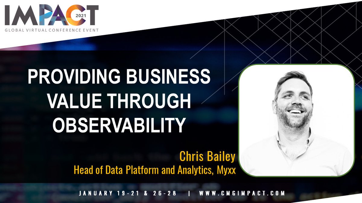 Pleased to announce I’ll be speaking at the 46th(!) CMG IMPACT 2021 (virtually) on business value and observability!

cmgimpact.com