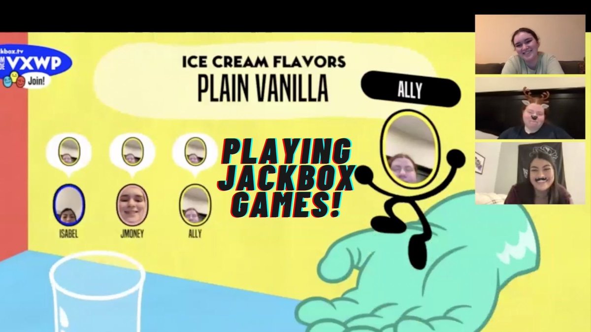 jenna_lev's tweet photo. THIS WEEK @allyforster26 @isabel_danielle and I play Jackbox games!! We can play these mini games through our phones and via zoom! Watch us play Role Models and Trivia Murder Party 2 to see who wins them all 👀🥳 Click the link https://t.co/uUFPg07KvI https://t.co/3eX9uHCelw