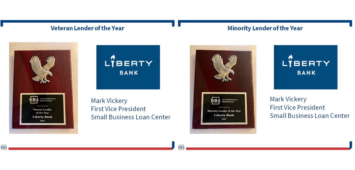 SBA_Connecticut's tweet photo. Our @SBAgov Minority &amp; Veteran Lender of the Year is @LibertyBank_CT!! 👏🏆 Liberty Bank maintains a longstanding commitment to providing our underserved #entrepreneurs w/the #SmallBusiness financing they need at every stage of their #businessdevelopment. 💰🇺🇸 https://t.co/QnRS2tgTlz