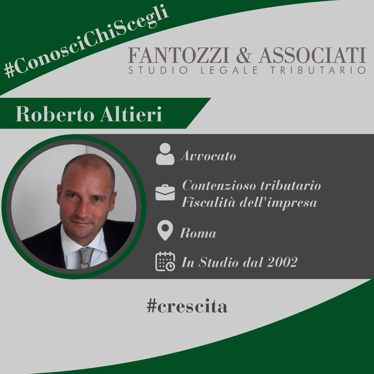"Lavorare in Studio da quasi vent'anni ha significato per me la possibilità di svolgere la professione che ho scelto di fare ad altissimi livelli in un ambiente stimolante e accogliente". Roberto Altieri
#conoscichiscegli #FantozzieAssociati #tax