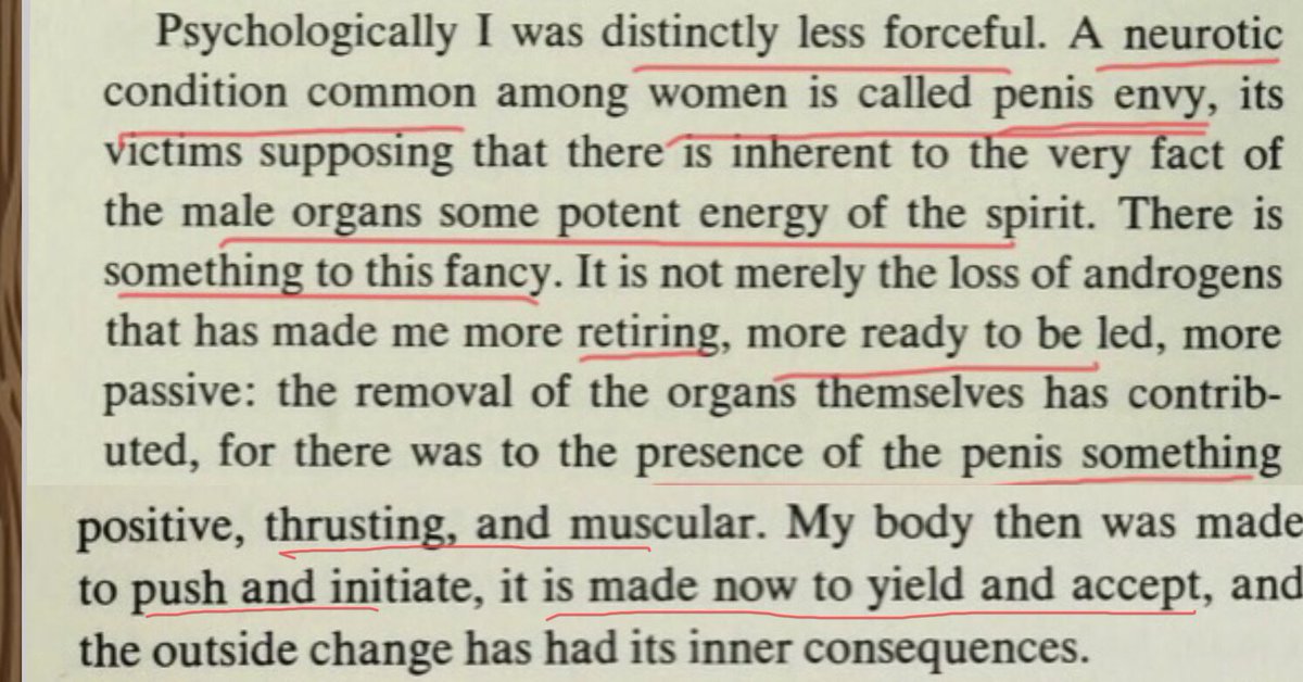 Along with a load of sexist claptrap about how much more womanly he is post transition there’s this corker. *Actually* talking about women with penis envy and why we are right to be so!!!!Sexism on Steroids. And maddeningly so call feminist orgs.  are yielding!