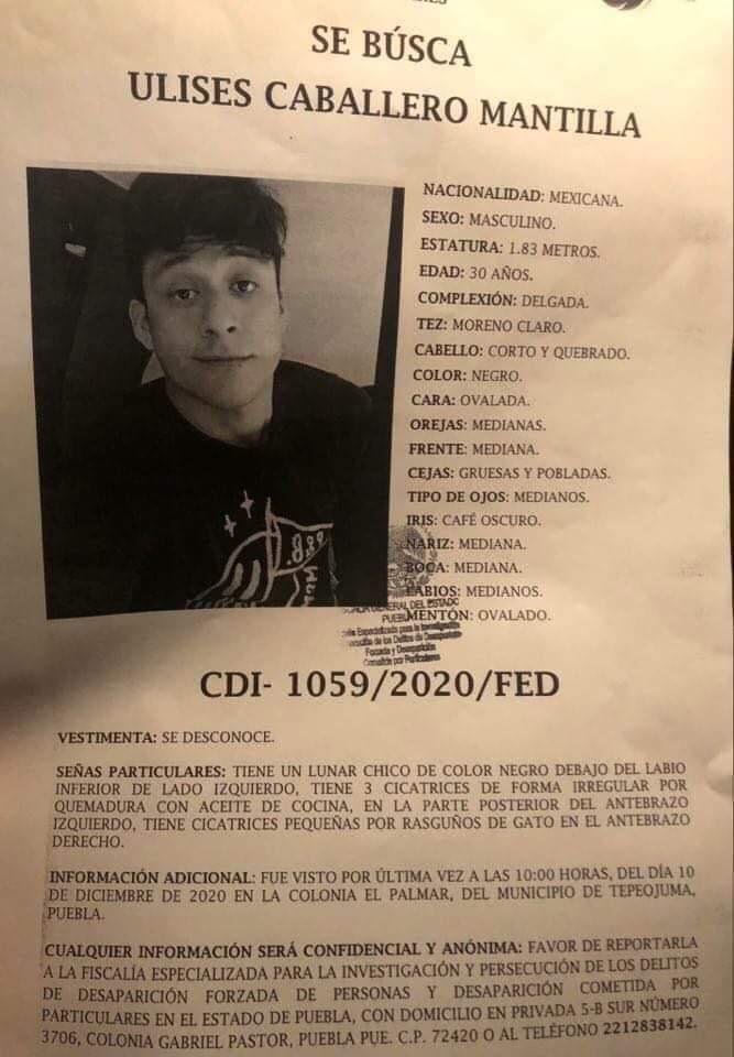 elsoldepuebla1's tweet photo. #ServicioSocial ¡Ayuda a que regrese a casa! Se solicita la colaboración de la ciudadanía para localizar a Ulises Caballero Mantilla de 30 años. Fue visto por última vez el 10 de diciembre en la colonia El Palmar en Tepeojuma, #Puebla. Para información: 2441595050 y 2441895540 https://t.co/BXcGufhetX