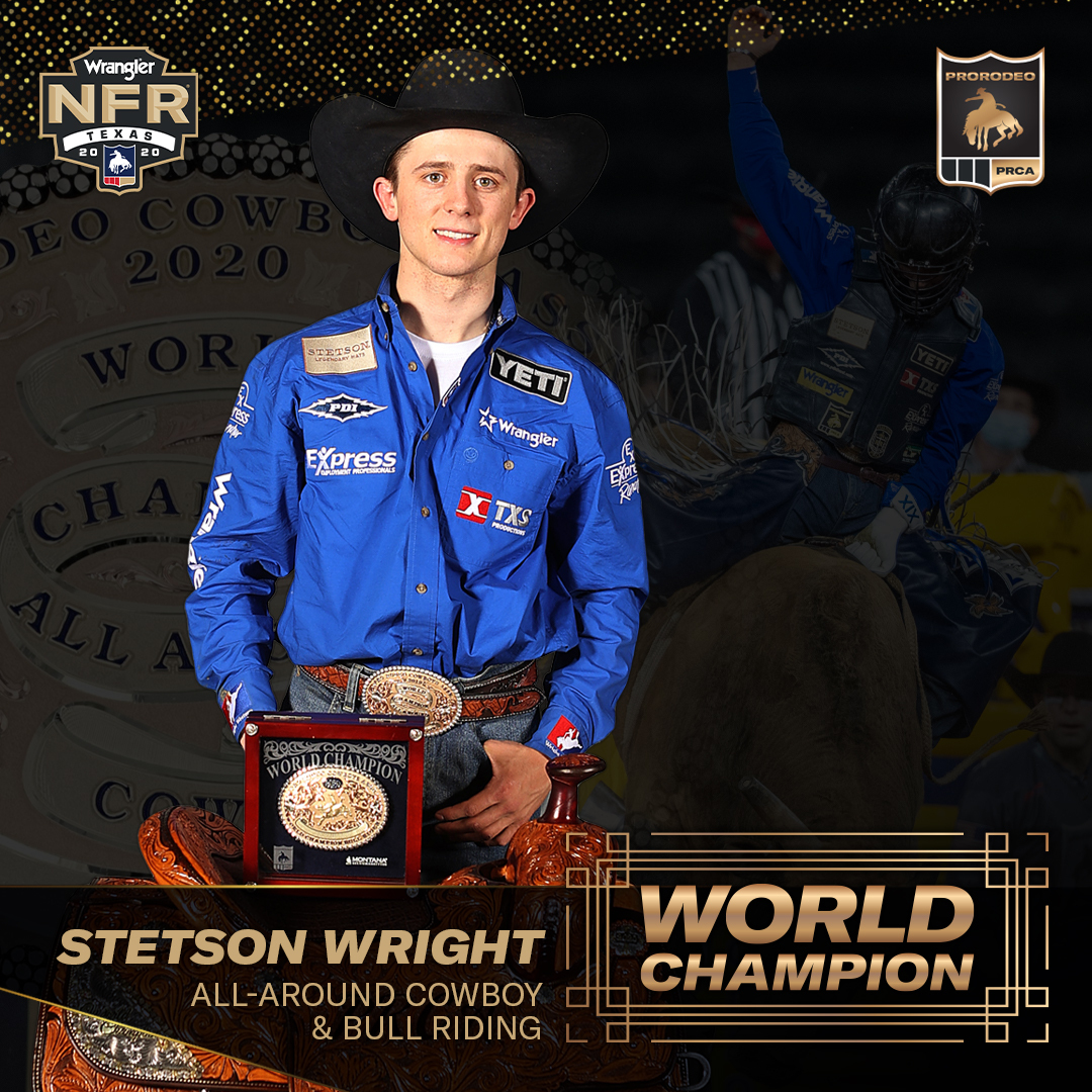 Stetson Wright walks away from the Wrangler NFR with not just one but TWO world titles - All-Around and Bull Riding.