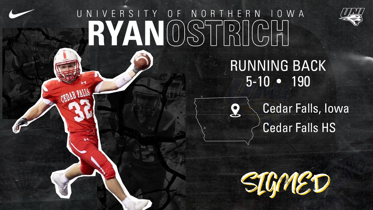 UNIFootball's tweet photo. The dome is home. @ryan_ostrich is staying in Cedar Falls to play his college games where he played his high school games. Welcome to the family, Ryan. 

#UNIFight #NSD https://t.co/6840PTHZlD